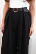 Spodnie damskie z szeroką nogawką i paskiem czarne