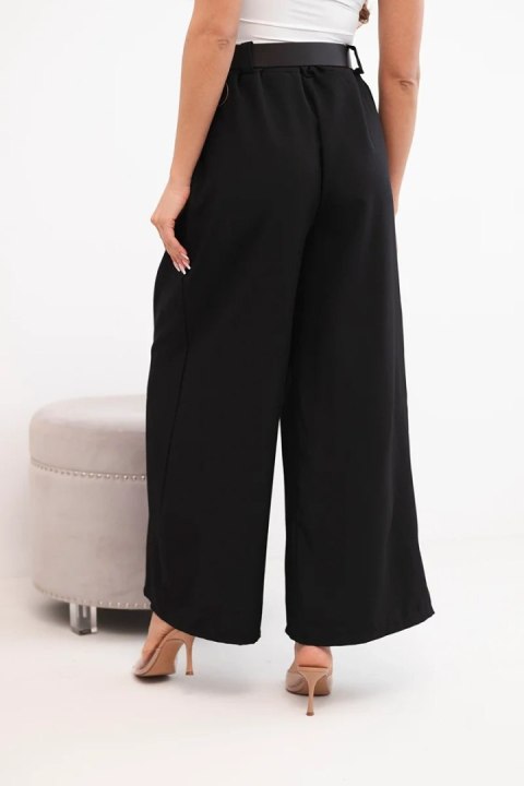 Spodnie damskie z szeroką nogawką i paskiem czarne