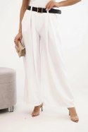 Spodnie damskie z szeroką nogawką i paskiem ecru