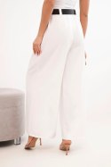 Spodnie damskie z szeroką nogawką i paskiem ecru