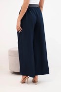 Spodnie damskie z szeroką nogawką i paskiem granatowe