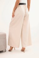 Spodnie damskie z szeroką nogawką i paskiem jasno beżowe