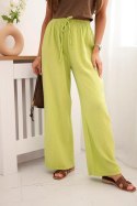 Spodnie muślinowe z szeroką nogawką kiwi