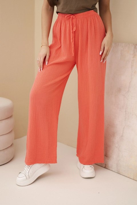 Spodnie muślinowe z szeroką nogawką malinowe