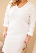 Sukienka damska Plus Size masełkowa z dekoltem V i rękawem biała