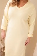 Sukienka damska Plus Size masełkowa z dekoltem V i rękawem żółta
