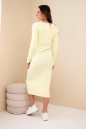 Sukienka damska bawełniana z długim rękawem i dekoltem na guziki żółta