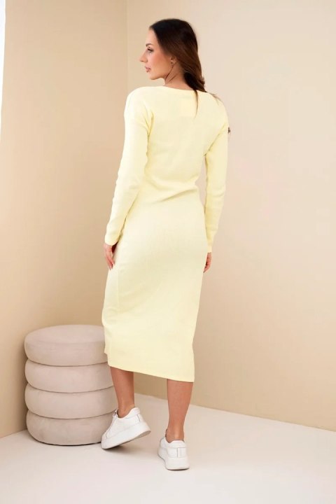 Sukienka damska bawełniana z długim rękawem i dekoltem na guziki żółta