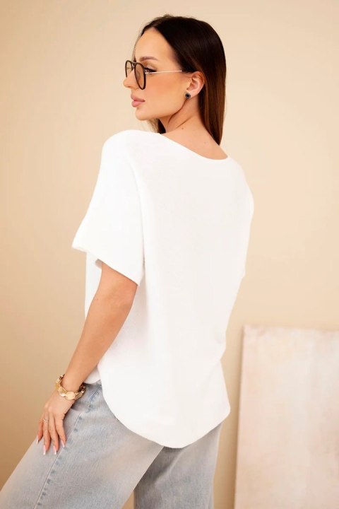 Sweter damski z krótkim rękawem o luźnym kroju biały