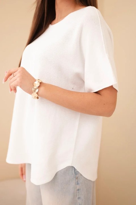 Sweter damski z krótkim rękawem o luźnym kroju biały