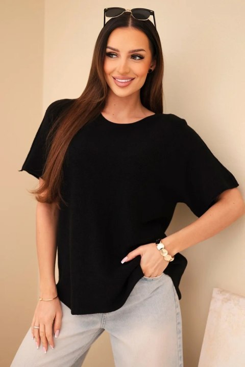 Sweter damski z krótkim rękawem o luźnym kroju czarny