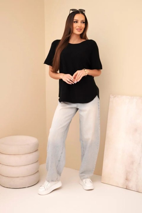 Sweter damski z krótkim rękawem o luźnym kroju czarny