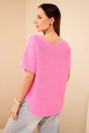 Sweter damski z krótkim rękawem o luźnym kroju jasno różowy