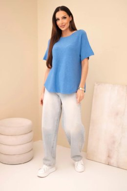 Sweter damski z krótkim rękawem o luźnym kroju niebieski