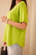 Sweter damski z krótkim rękawem o luźnym kroju pistacjowy