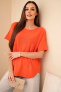 Sweter damski z krótkim rękawem o luźnym kroju pomarańczowy
