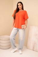 Sweter damski z krótkim rękawem o luźnym kroju pomarańczowy