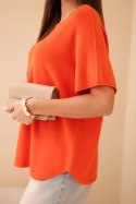 Sweter damski z krótkim rękawem o luźnym kroju pomarańczowy