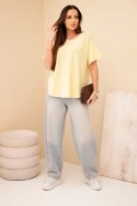 Sweter damski z krótkim rękawem o luźnym kroju żółty