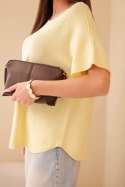 Sweter damski z krótkim rękawem o luźnym kroju żółty