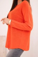 Sweter damski z wiskozy z długim rękawem i okrągłym dekoltem ciemno pomarańczowy