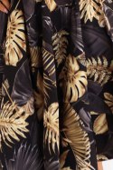 114-18 Czarna sukienka midi z elegancką górą i rozkloszowanym dołem - złote liście