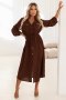 651-1 Szmizjerka koszulowa sukienka midi z guzikami i paskiem - czekoladowa