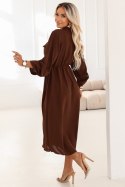 651-1 Szmizjerka koszulowa sukienka midi z guzikami i paskiem - czekoladowa