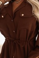 651-1 Szmizjerka koszulowa sukienka midi z guzikami i paskiem - czekoladowa