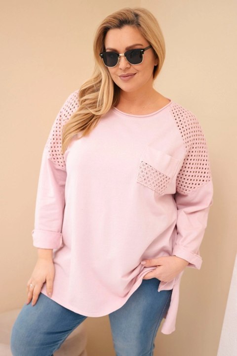 Bluza damska Plus Size bawełniana z nadrukiem ciemny pudrowy róż