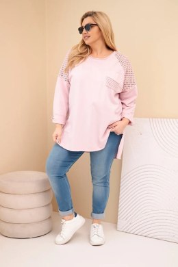 Bluza damska Plus Size bawełniana z nadrukiem ciemny pudrowy róż