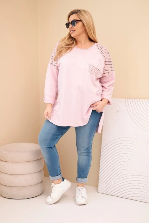 Bluza damska Plus Size bawełniana z nadrukiem ciemny pudrowy róż