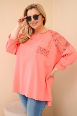 Bluza damska Plus Size bawełniana z nadrukiem morelowa