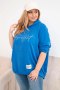 Bluza damska Plus Size z kapturem i nadrukiem chabrowa