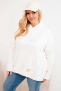 Bluza damska Plus Size z kapturem i nadrukiem ecru