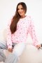 Bluza damska wiskozowa w drobne kwiatki z długim rękawem cukierkowy róż