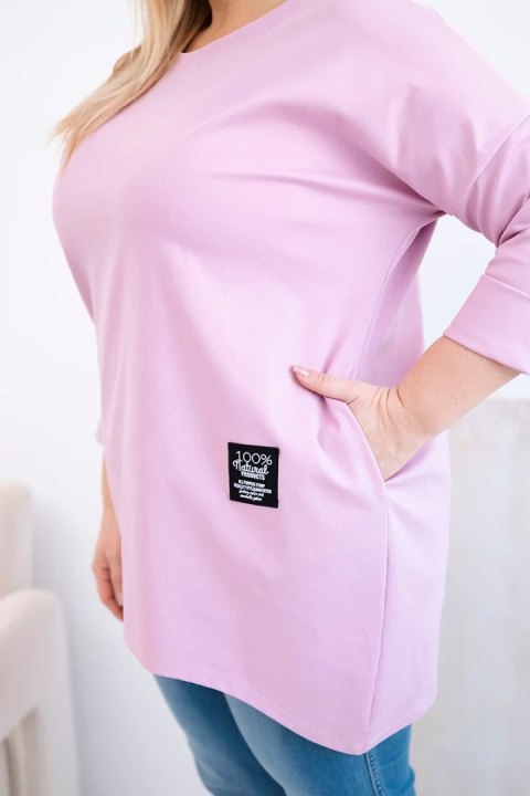 Bluzka damska Plus Size z dłuższym tyłem i długim rękawem ciemno różowa