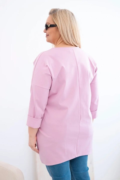 Bluzka damska Plus Size z dłuższym tyłem i długim rękawem ciemno różowa