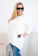 Bluzka damska Plus Size z dłuższym tyłem i długim rękawem jasno beżowa