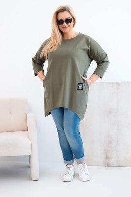 Bluzka damska Plus Size z dłuższym tyłem i długim rękawem khaki