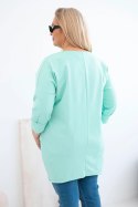 Bluzka damska Plus Size z dłuższym tyłem i długim rękawem miętowa