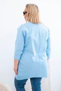 Bluzka damska Plus Size z dłuższym tyłem i długim rękawem niebieska