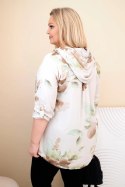 Bluzka damska Plus Size z wiskozy z kapturem i kwiatowym wzorem beżowa