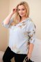 Bluzka damska Plus Size z wiskozy z kapturem i kwiatowym wzorem szara