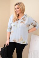 Bluzka damska Plus Size z wiskozy z kapturem i kwiatowym wzorem szara