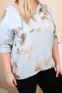 Bluzka damska Plus Size z wiskozy z kapturem i kwiatowym wzorem szara