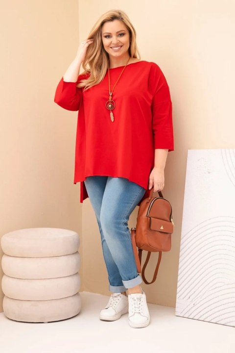 Bluzka damska bawełniana Plus Size asymetryczna z naszyjnikiem czerwona