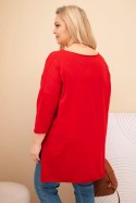Bluzka damska bawełniana Plus Size asymetryczna z naszyjnikiem czerwona