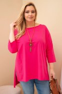 Bluzka damska bawełniana Plus Size asymetryczna z naszyjnikiem fuksja