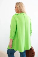 Bluzka damska bawełniana Plus Size asymetryczna z podwijanym rękawem jasno zielona